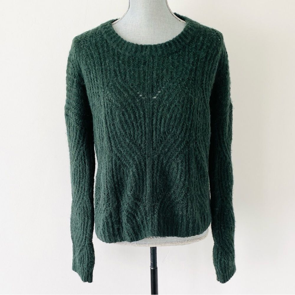 Madewell Charley Forest Green Cable Knit Alpaca Blend Sweater Sz M